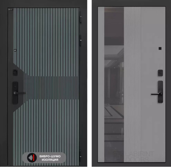 Входная дверь Смартлаб с Зеркалом 32 тонированным - Серый рельеф софт | Фрезерованная МДФ панель 10 мм, цвет 