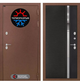 Входная дверь Термо Магнит 31 - Черный кварц, зеркальная вставка с тонировкой