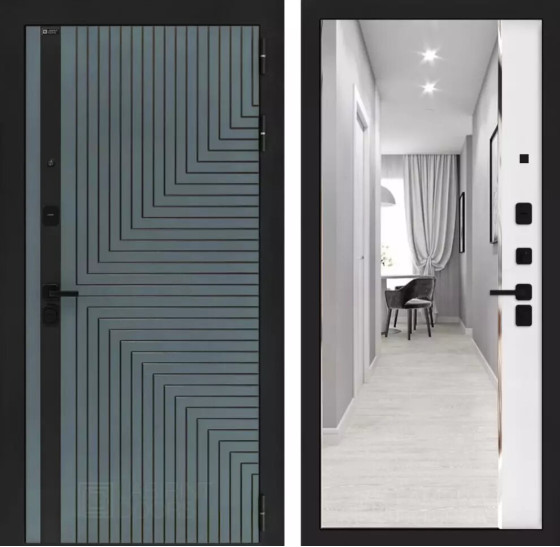 Входная дверь CREDOR с зеркалом Панорама - Белый софт | Фрезерованная МДФ панель 10 мм, цвет 