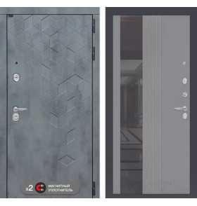 Входная дверь Бетон с Зеркалом 32 тонированным - Серый рельеф софт