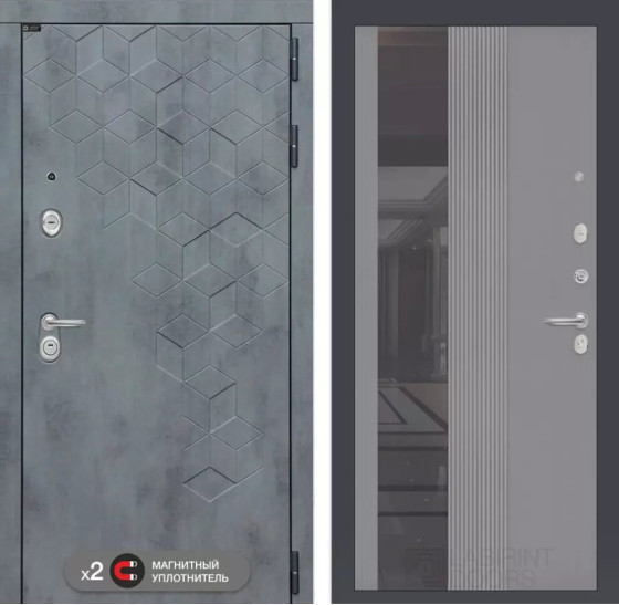 Входная дверь Бетон с Зеркалом 32 тонированным - Серый рельеф софт | Современная декоративная MDF панель 10 мм с наличником, цвет 