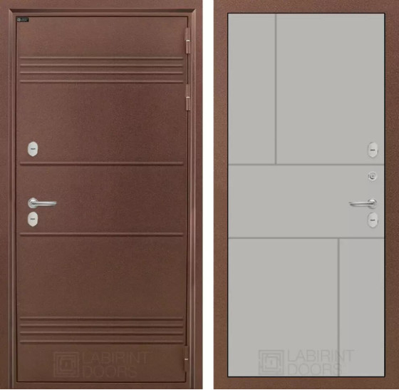 Входная дверь Термо Лайт 21- Грей софт | Металлическая отделка с давлением и фигурным наличником