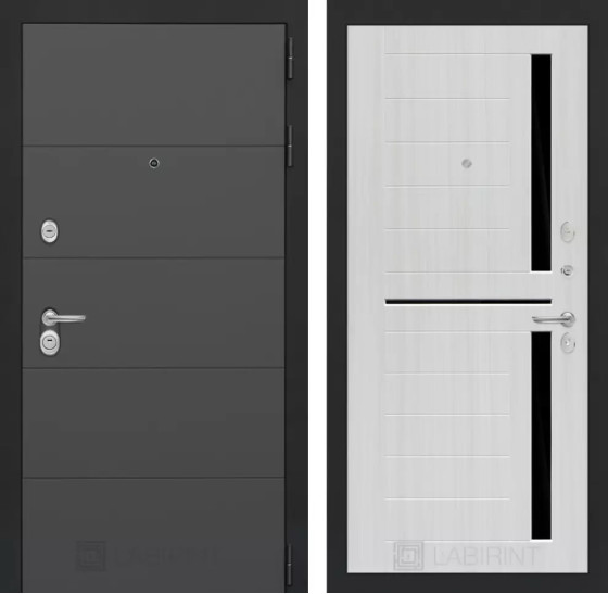 Входная дверь ART 02 - Сандал белый, стекло черное | Современная декоративная MDF панель 10 мм, цвет 