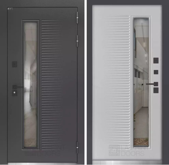 Дверь входная Фрост 7024 со стеклопакетом | Металлическая отделка методом давления на полотне, 960х2050 мм (внешний 1130х2130 мм), 880х2050 мм (внешний 1050х2130 мм)