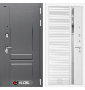 Входная дверь Платинум 31 - Белый софт, зеркальная вставка с тонировкой