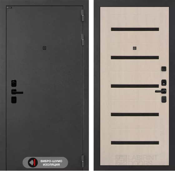 Входная дверь ACUSTICLAB 01 - Беленый дуб, стекло черное | Металл с матовым покрытием 
