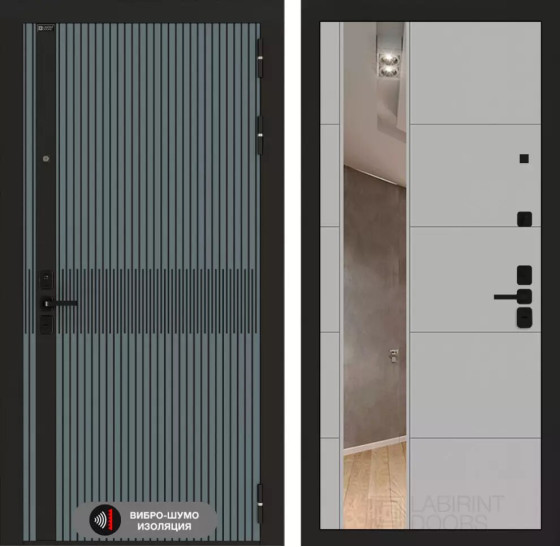 Входная дверь ISSIDA с зеркалом 19 - Грей софт | Фрезерованная МДФ панель 10 мм, цвет 