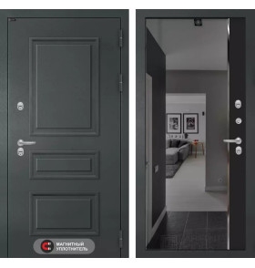 Входная дверь Атлантик с зеркалом Панорама с тонировкой - Черный кварц