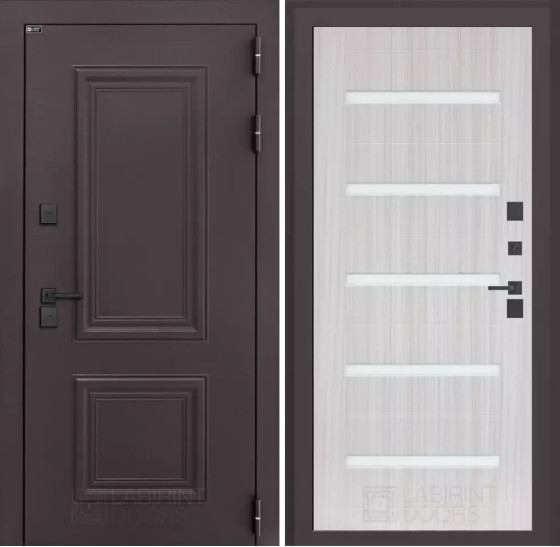 Входная дверь Полярис лайт 01 - Сандал белый со стеклом | Металлическая отделка методом давления на полотне, 960х2050 мм (внешний 1130х2130 мм), 880х2050 мм (внешний 1050х2130 мм)