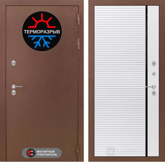 Входная дверь Термо Магнит 22 - Белый софт, черная вставка | Металл с 2-х слойным покрытием. 1 слой - цинкосодержащий грунт, 2 слой - покраска 