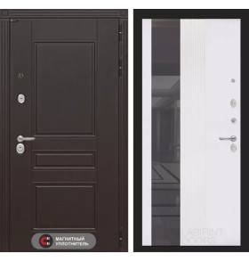 Входная дверь Мегаполис с Зеркалом 32 тонированным - Белый рельеф софт