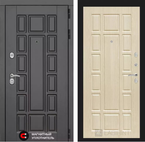 Входная дверь Нью-Йорк 12 - Беленый дуб | Декоративная MDF панель 16 мм с наличником, цвет 