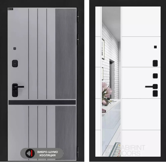 Входная дверь SKYLAB с зеркалом 19 - Белый софт | Фрезерованная МДФ панель 10 мм, цвет 