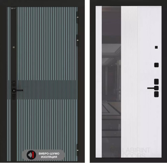 Входная дверь ISSIDA с Зеркалом 32 тонированным - Белый рельеф софт | Фрезерованная МДФ панель 10 мм, цвет 