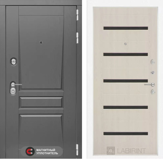 Входная дверь Платинум 01 - Беленый дуб, стекло черное | Декоративная MDF панель 16 мм с наличником, цвет 