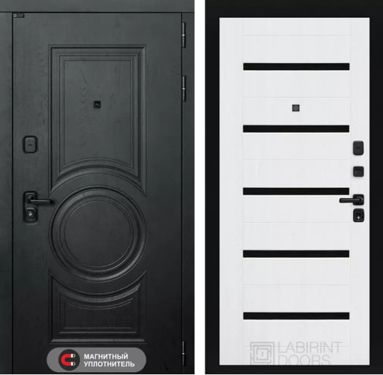 Входная дверь GRAND 01 - Белое дерево, стекло черное | Стильная декоративная MDF панель 16 мм с наличником, цвет 