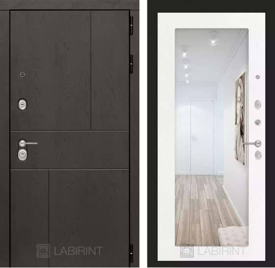 Входная дверь URBAN с Зеркалом 18 - Белое дерево | Стильная декоративная MDF панель 10 мм с наличником, цвет 