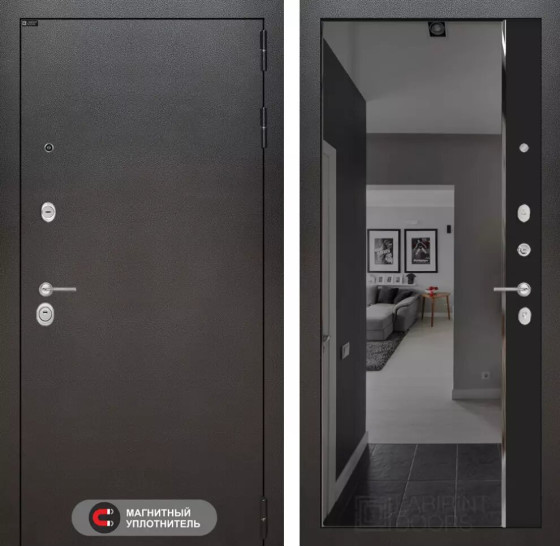 Входная дверь SILVER с зеркалом Панорама с тонировкой - Черный кварц | Металл с покрытием 