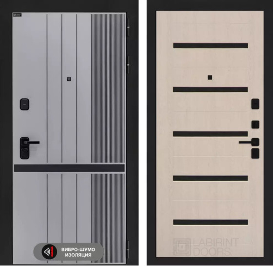 Входная дверь SKYLAB 01 - Беленый дуб, стекло черное | Фрезерованная МДФ панель 10 мм, цвет 