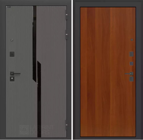 Входная дверь CARBON 05 - Итальянский орех | Декоративная MDF панель 10 мм с черным стеклом фацет, цвет 