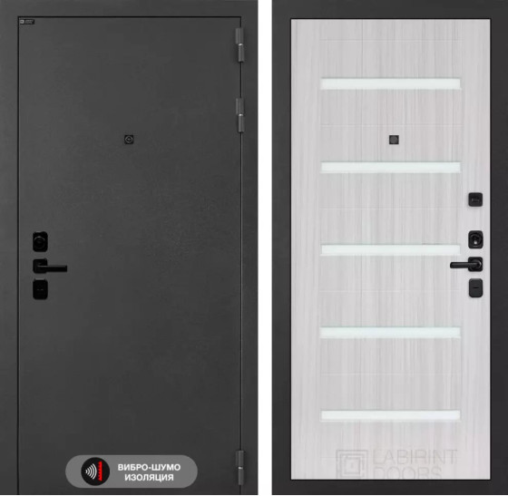 Входная дверь ACUSTICLAB 01 - Сандал белый, стекло белое | Металл с матовым покрытием 