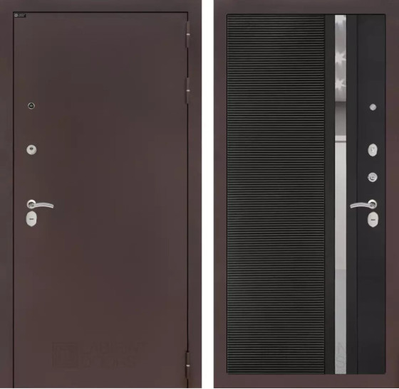 Входная дверь CLASSIC антик медный 31 - Черный кварц, зеркальная вставка с тонировкой | Металл с практичным покрытием 