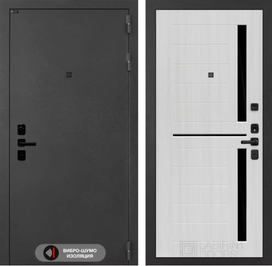 Входная дверь ACUSTICLAB 02 - Сандал белый, стекло черное | Металл с матовым покрытием 