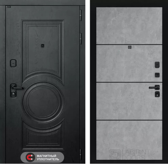 Входная дверь GRAND 25 - Бетон светлый, черный молдинг | Стильная декоративная MDF панель 16 мм с наличником, цвет 