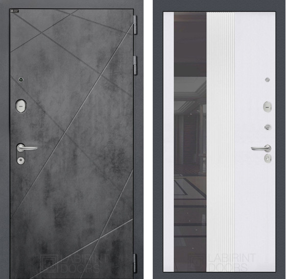 Входная дверь LOFT с Зеркалом 32 тонированным - Белый рельеф софт | Фрезерованная декоративная MDF панель 10 мм, цвет 