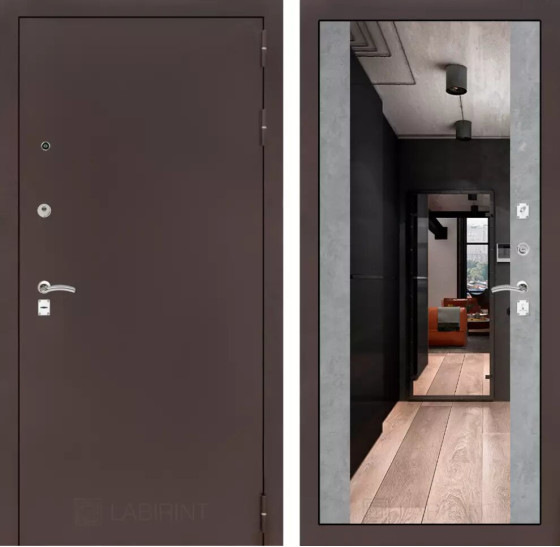 Входная дверь CLASSIC антик медный с Зеркалом Максимум - Бетон светлый | Металл с практичным покрытием 