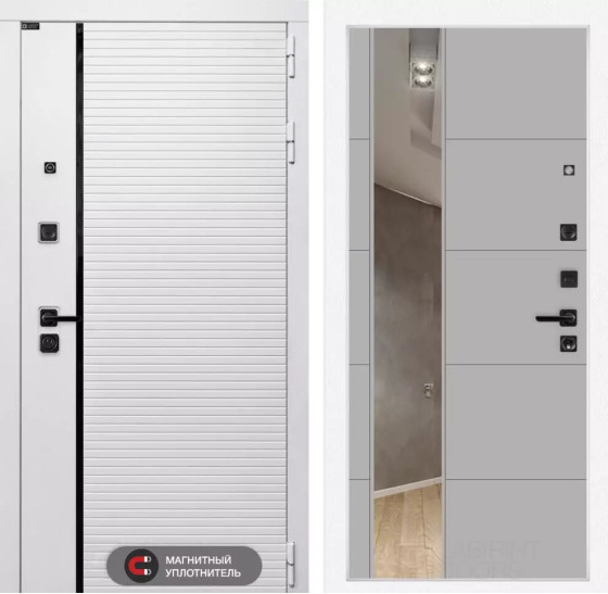 Входная дверь ROYAL с зеркалом 19 - Грей софт | Современная MDF панель 10 мм с наличником, цвет 