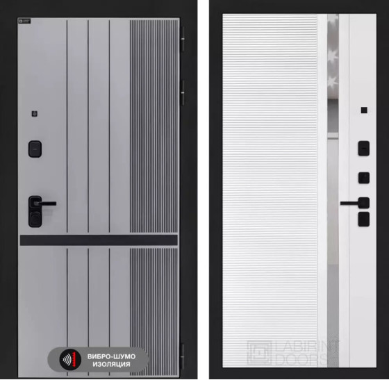 Входная дверь SKYLAB 31 - Белый софт, зеркальная вставка с тонировкой | Фрезерованная МДФ панель 10 мм, цвет 