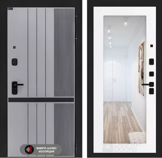 Входная дверь SKYLAB с Зеркалом 18 - Белое дерево | Фрезерованная МДФ панель 10 мм, цвет 