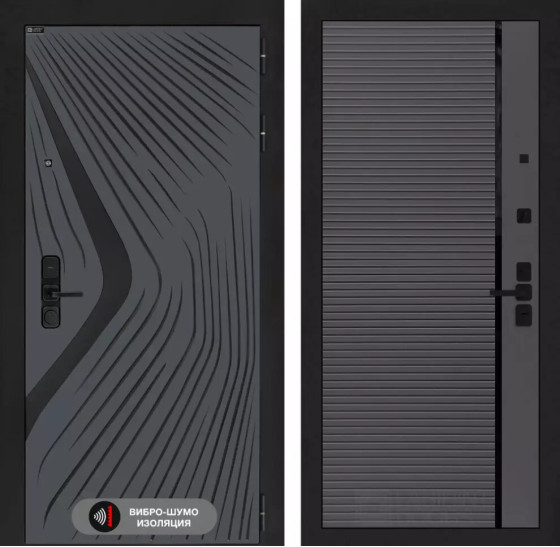 Входная дверь LEOLAB 22 - Графит софт, черная вставка | Фрезерованная МДФ панель 10 мм, цвет 