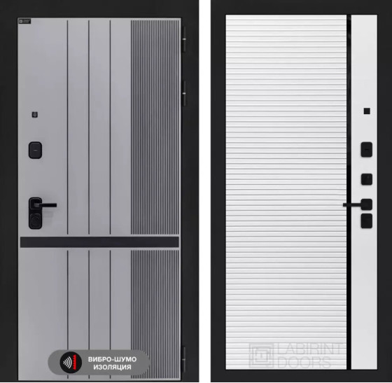 Входная дверь SKYLAB 22 - Белый софт, черная вставка | Фрезерованная МДФ панель 10 мм, цвет 