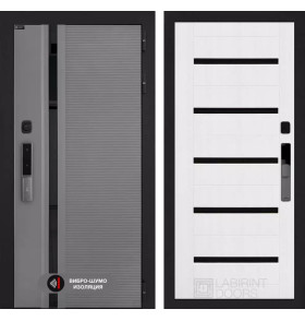 Входная дверь Пиано Смарт 2.0 панель 01 - Белое дерево, стекло черное