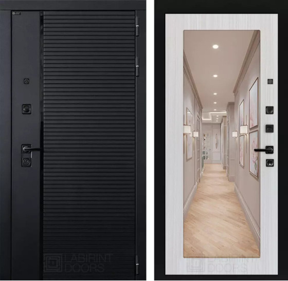 Входная дверь PIANO с зеркалом 18 - Сандал белый | Декоративная MDF панель 10 мм с наличниками, цвет 