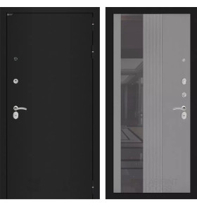 Входная дверь CLASSIC шагрень черная с Зеркалом 32 тонированным - Серый рельеф софт