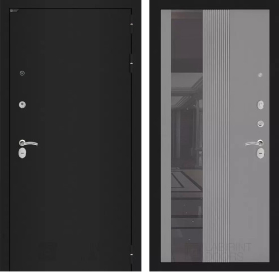 Входная дверь CLASSIC шагрень черная с Зеркалом 32 тонированным - Серый рельеф софт | Металл с практичным покрытием 