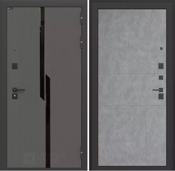 Входная дверь CARBON 21 - Бетон светлый | Декоративная MDF панель 10 мм с черным стеклом фацет, цвет 