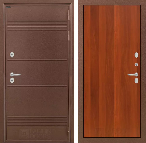 Входная дверь Термо Лайт 05 - Итальянский орех | Металлическая отделка с давлением и фигурным наличником