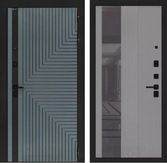 Входная дверь CREDOR с Зеркалом 32 тонированным - Серый рельеф софт | Фрезерованная МДФ панель 10 мм, цвет 