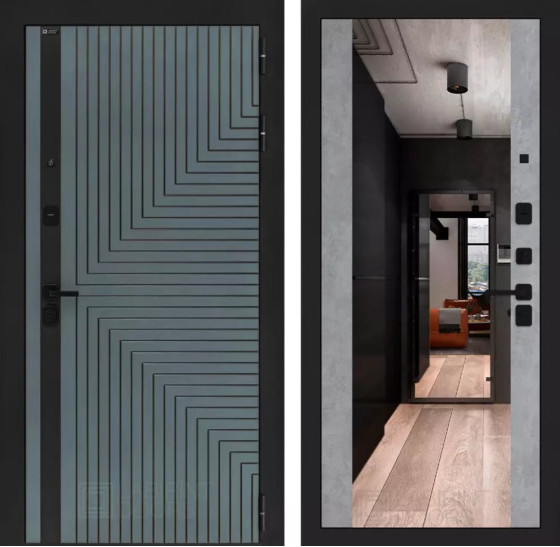 Входная дверь CREDOR с Зеркалом Максимум - Бетон светлый | Фрезерованная МДФ панель 10 мм, цвет 