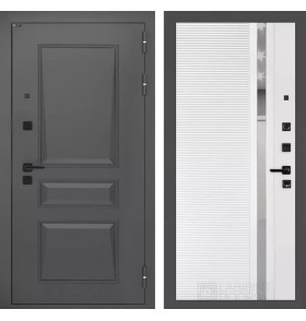 Входная дверь Орлеан 31 - Белый софт, зеркальная вставка с тонировкой