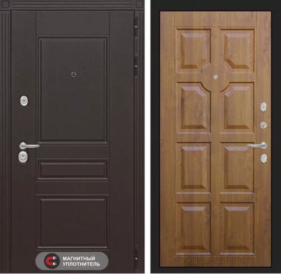 Входная дверь Мегаполис 17 - Золотой дуб | Декоративная MDF панель 10 мм с фрезерованным наличником, цвет 