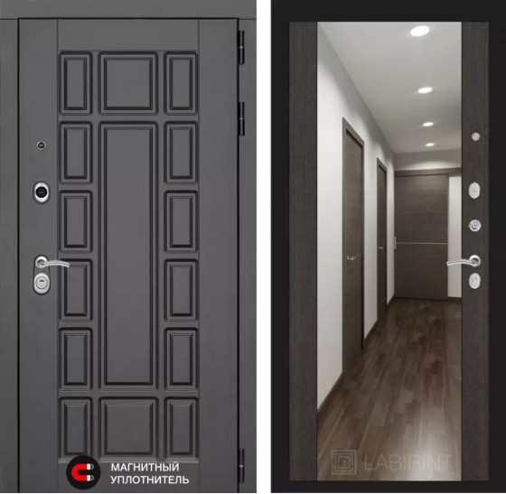 Входная дверь Нью-Йорк с Зеркалом Максимум - Венге | Декоративная MDF панель 16 мм с наличником, цвет 