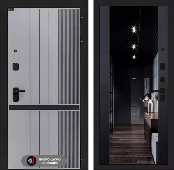 Входная дверь SKYLAB с зеркалом тонированным Максимум - Черный кварц | Фрезерованная МДФ панель 10 мм, цвет 