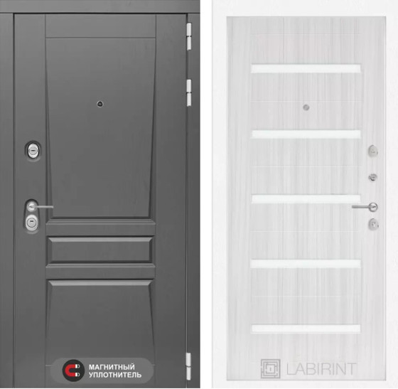 Входная дверь Платинум 01 - Сандал белый, стекло белое | Декоративная MDF панель 16 мм с наличником, цвет 