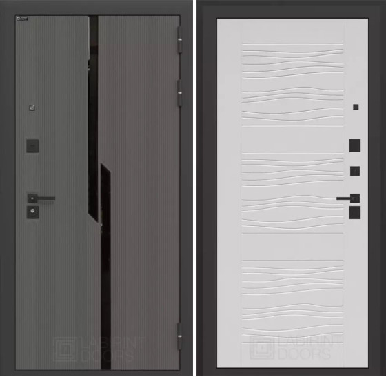 Входная дверь CARBON 06 - Белое дерево | Декоративная MDF панель 10 мм с черным стеклом фацет, цвет 