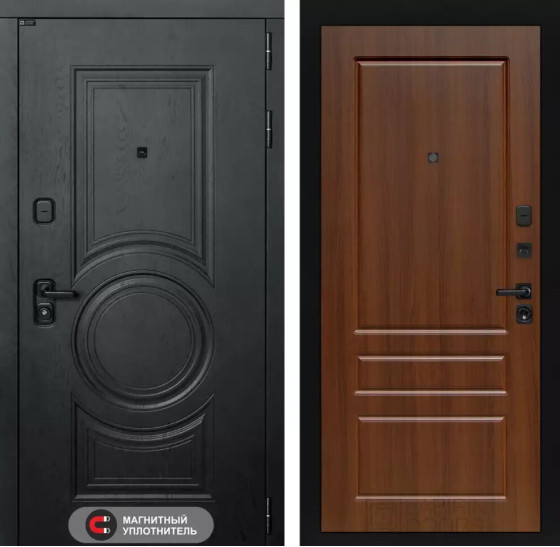 Входная дверь GRAND 03 - Орех бренди | Стильная декоративная MDF панель 16 мм с наличником, цвет 